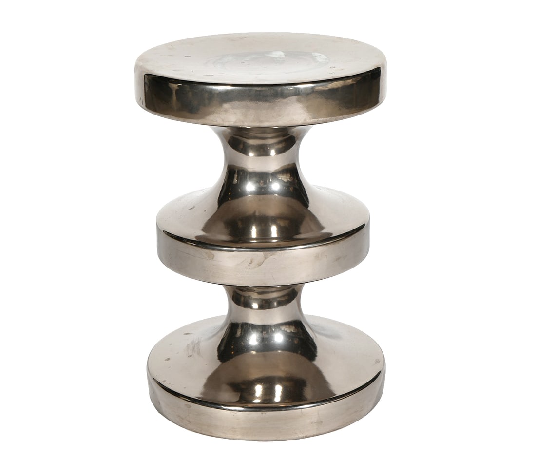 India Mahdavi 'The Bishop Stool': India Mahdavi, Iranian/French (Born 1962). The Bishop Stool in Platinum is a signature piece and can be used as a stool or side table. It has three tiers and is metalized enamel over ceramic. Measures