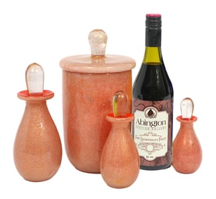 Murano Art Glass Pink and Goldstone Containers