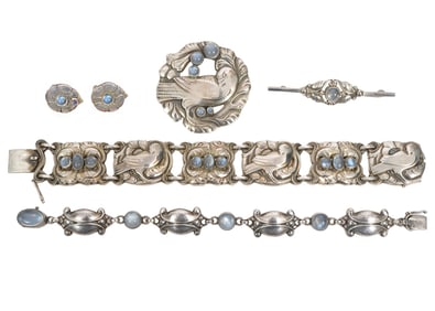 5 Pc. Georg Jensen Sterling & Moonstone Jewelry