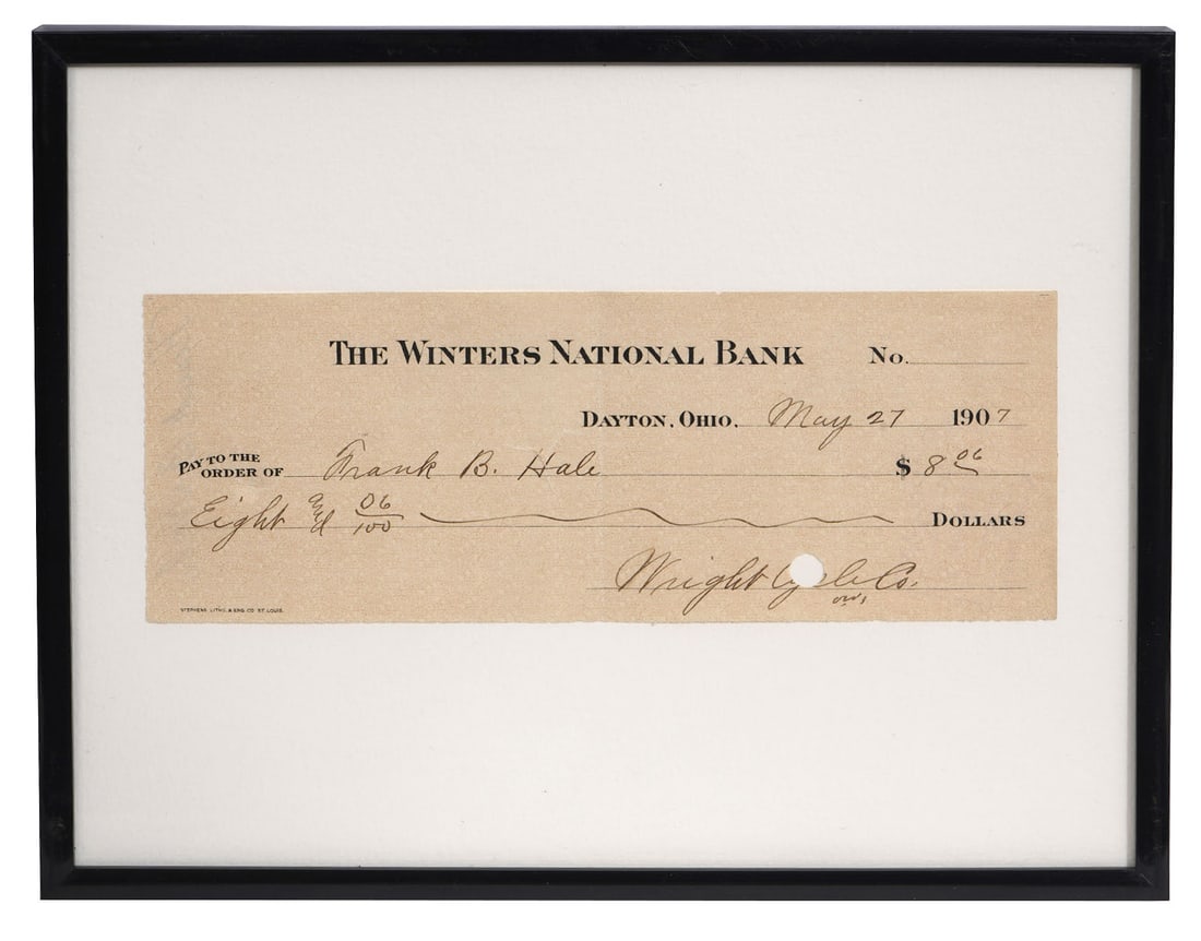 Wilbur Wright- Wright Cycle Signed Check JSA Cert (1 of 4)