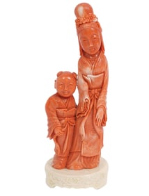 Hand Carved Coral Figures on Circular Base