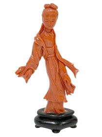 Hand Carved Coral Figure on Custom Wood Base