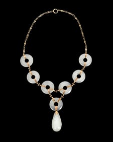 Natural White Jade and 14K YG Necklace