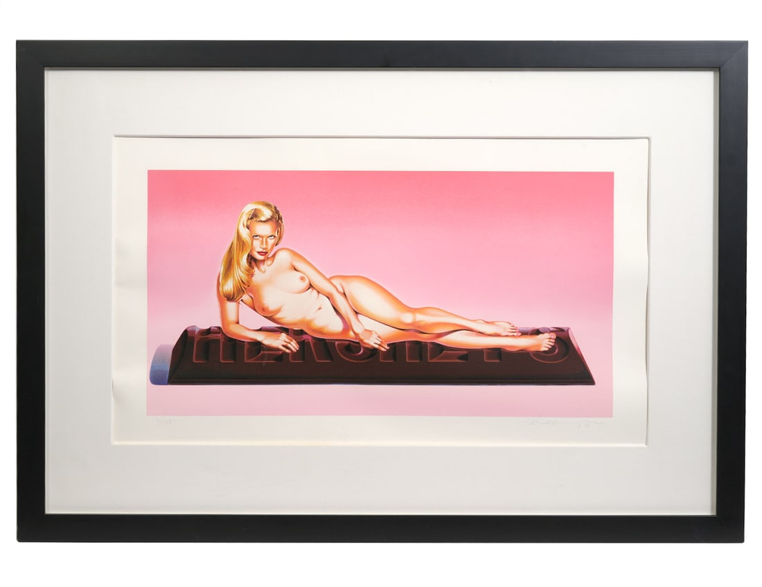 Mel Ramos 'Sweet Odalisque' Lithograph: Mel Ramos, American (1935-2018). Lithograph titled 'Sweet Odalisque' is mounted in a black frame and numbered lower left 2/199, signed lower right. Measures 29.75"H x 42.25"W framed; 18"H x 30.75"W pa