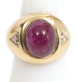 Cabochon Ruby & Diamond 14K YG Ring