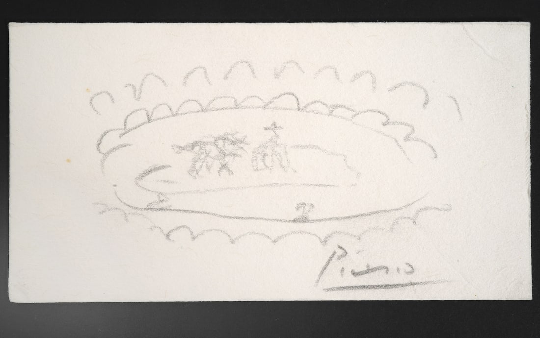 Pablo Picasso Drawing 'Bull Ring' on Card (1 of 7)