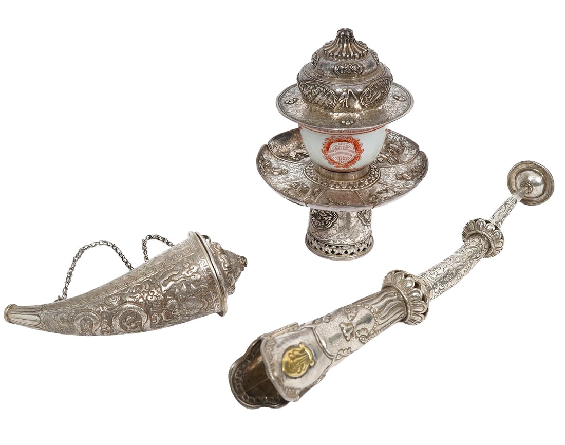 Three Pcs Tibetan Chased Repouse Silver (1 of 17)