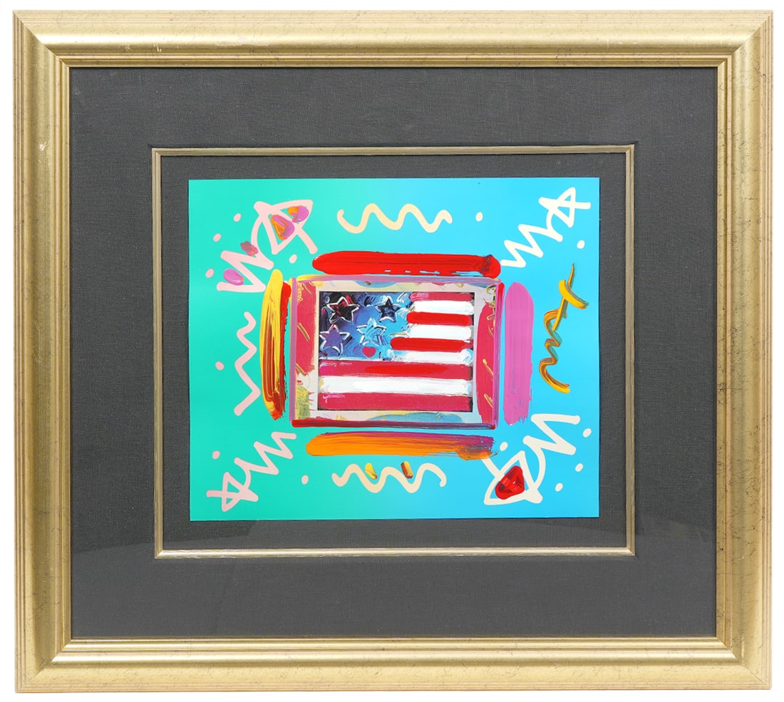 Peter Max 'Flag with Heart' Mixed Media (1 of 4)