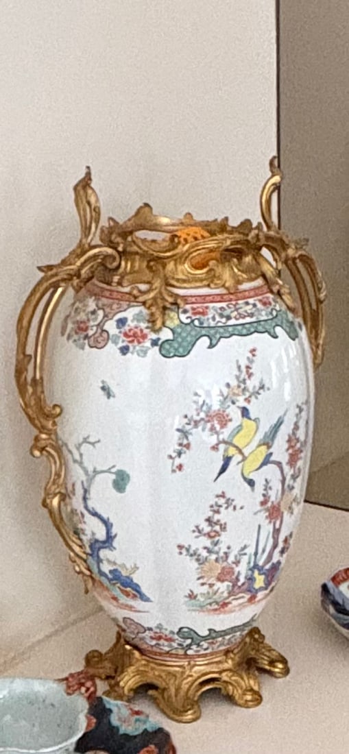 Pair of Chinese Porcelain & Bronze Mounted Urns (1 of 2)