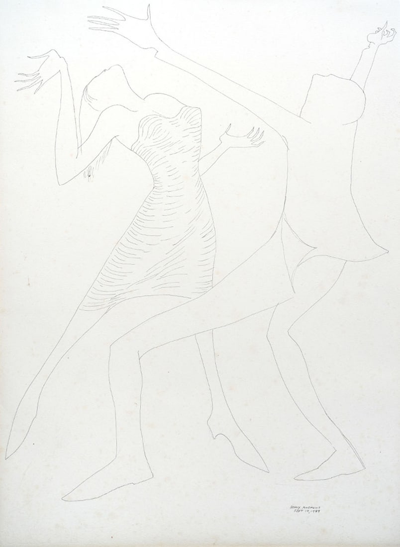 Benny Andrews Signed Pencil Drawing - 2