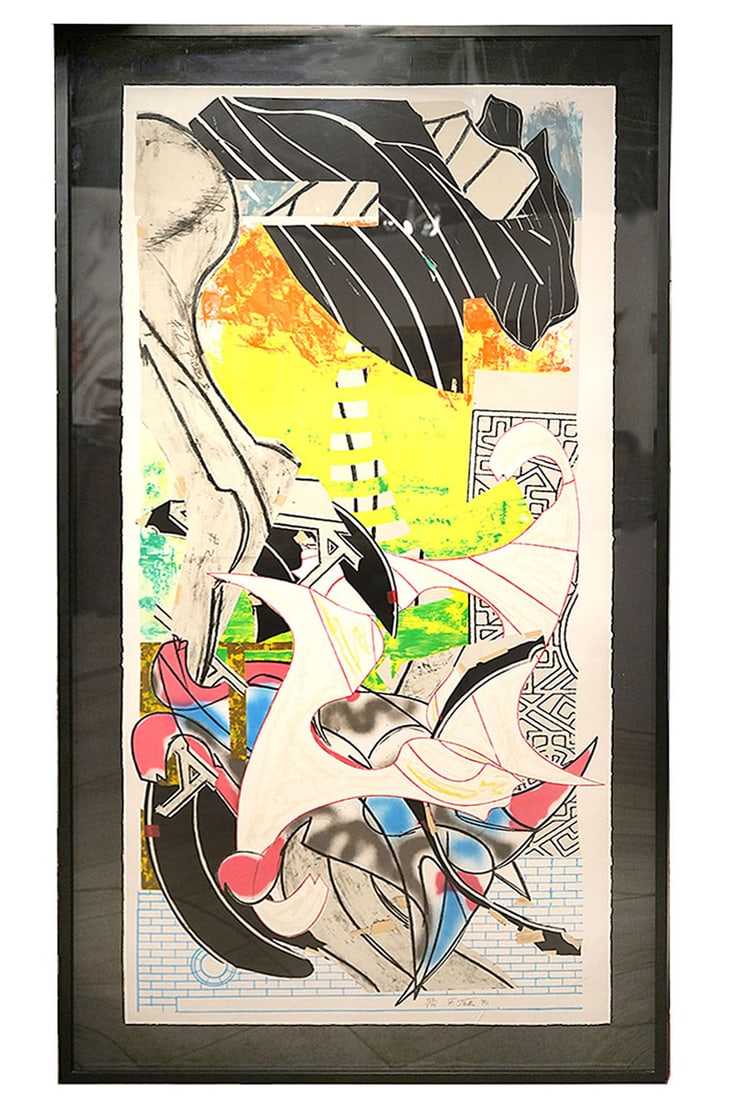 Frank Stella 'The Symphony' Mixed Media: Frank Stella, American (1936-2024). 'The Symphony' is from the 'Embassy Series' dated 1990. It is a mixed media / planographic stencil color lithograph screenprint, printed from 23 aluminum plates and