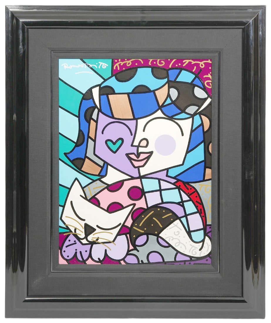 Original Romero Britto 'The White' Painting: Romero Britto, Brazil (Born 1963). Acrylic on board painting is signed upper left and 'The White 2002' is written on verso. Copy of the original appraisal from Sundook Galleries is available. It is ma