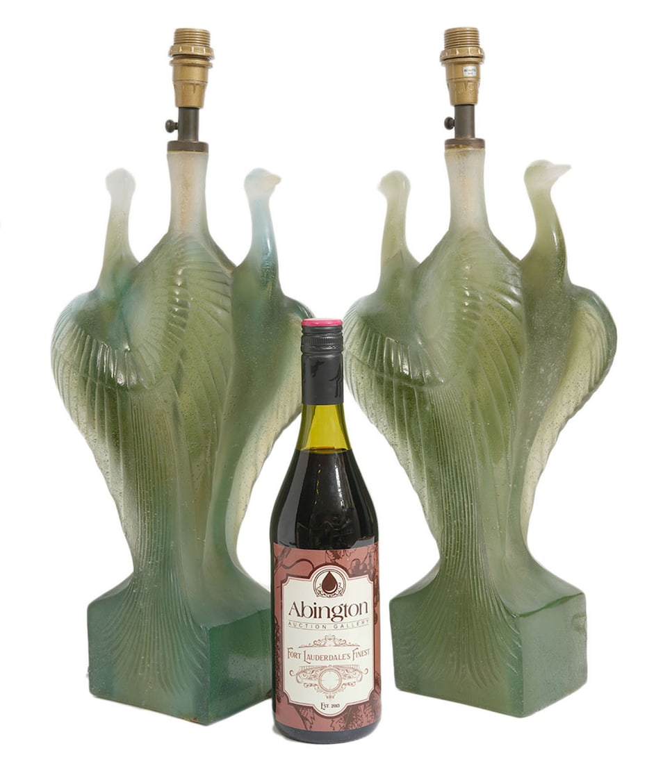 Pr Daum Pate de Verre Double Heron Table Lamps (1 of 6)