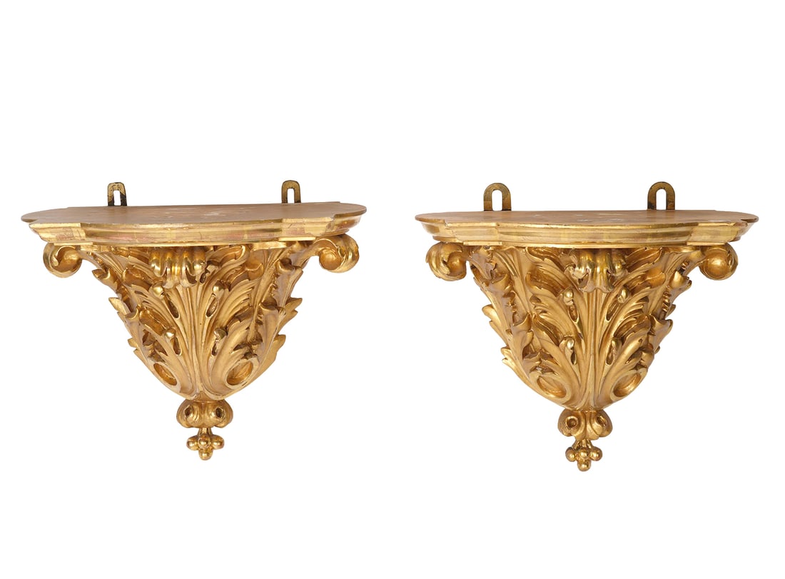 Pr 19th C Baroque Style Gilt Carved Wood Brackets (1 of 11)