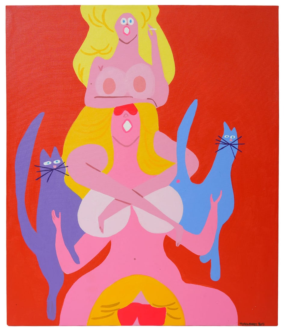 Todd James 2013 Signed Painting- Gallery Prov: Todd James, American (Born 1969). Untitled oil on canvas painting is signed and dated bottom right, 2013, and is unframed. Provenance: The Hole Gallery, NY. Measures 36"H x 30"W. Condition:good condit