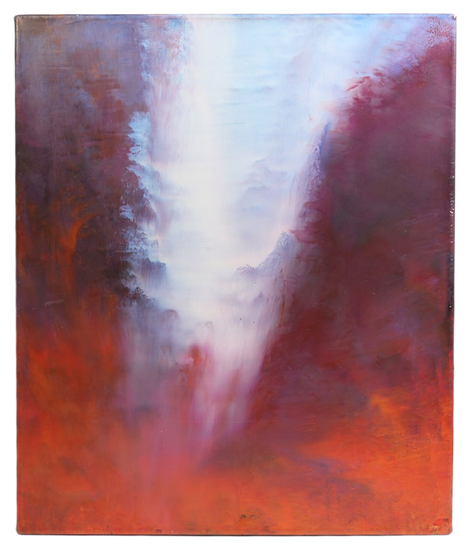 Irene Valincius Signed Painting: Irene Valincius, German/American (Born 1944). Known for her works that bridge mystical and physical realms through her use of oil and beeswax on canvas. This piece is signed and dated 1992 on verso an