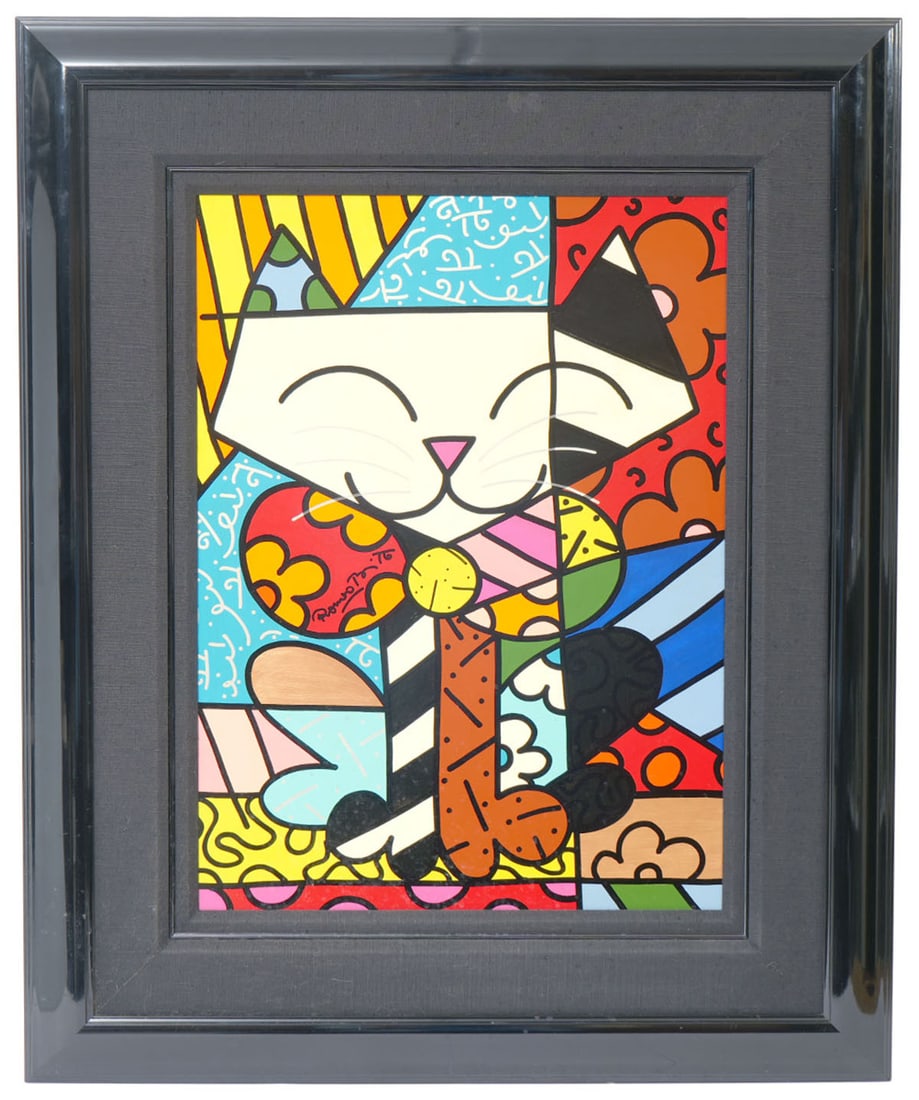 Romero Britto 'Miami Cat' Signed Painting (1 of 6)