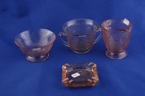 Depression Glass Pink Dogwood Cream Sugar Sherbet