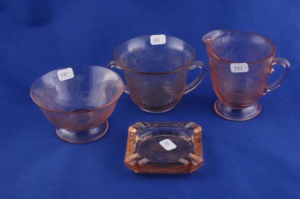 Depression Glass Pink Dogwood Cream Sugar Sherbet - 2