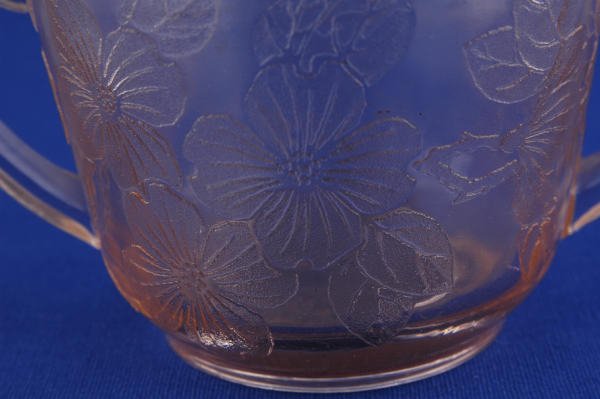 Depression Glass Pink Dogwood Cream Sugar Sherbet - 3