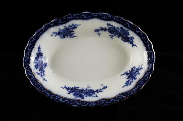 Stanley Pottery Touraine Flow Blue Oval Bowl