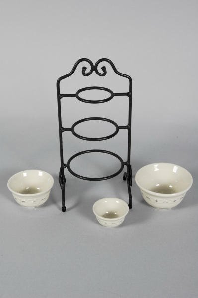 Longaberger Pottery Mini Mixing Bowl Set + Stand