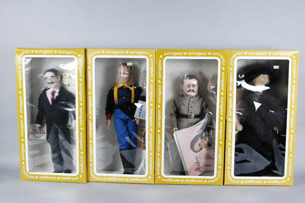 4 Effanbee Dolls Groucho Mae Teddy John Wayne +: Group includes 4 dolls from the Legend Series, Groucho Marx, Theodore Roosevelt, Mae West and John Wayne.