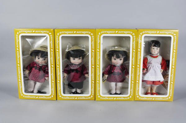 13 Effanbee Dolls Groucho Marx Mae West Huck Finn: Group includes 7 Just Friends Collections #6208, Billy Bum #7007, Little Girl # 3533 and 4 Orange Blossom #7501.