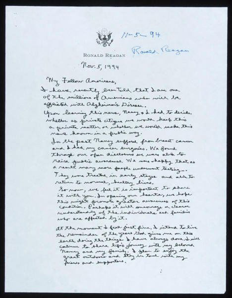2 ronald reagan autographed alzheimers letter 1994 ronald reagan alzheimer s letter