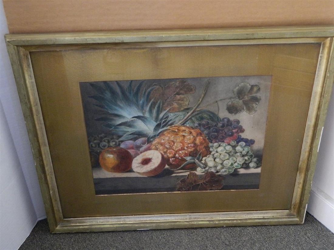 Still Life of Fruit attibuted to J W Hill: Watercolor on paper, approx. 13 1/2"x 17", framed, signed lower right JW Hill 1868, some foxing