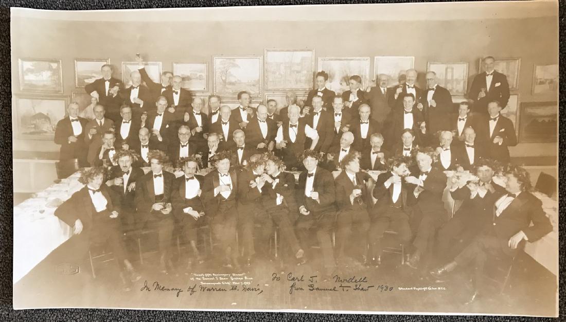 25th Anniversary Salamagundi Club 1929: Photograph of members to the Salamagundi Club, inscribed In Memory of Warren B Davis To Carl J. Nordell from Samuel T. Shaw 1930", Size 11" x 19" approx., unframed, Good condition.