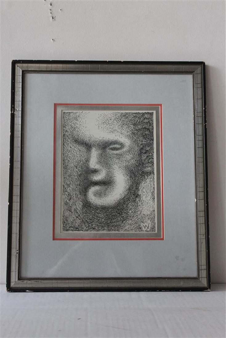 Pen and Ink of Man: Michael Waterman Portland Maine. Signed lower right W. Sight size 9 1/2 x 7 1/2 inches. Good condition.