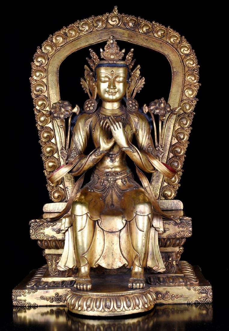 A GILT-BRONZE FIGURE OF SEATED MAITRYA , Ming Dynasty (1 of 9)