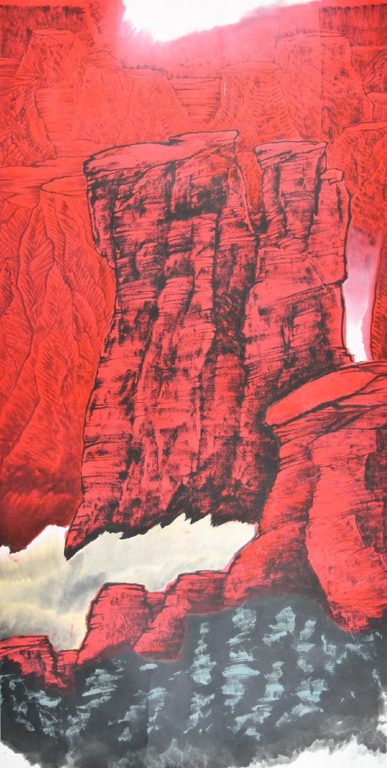 ZHOU ZUN SHENG周尊圣 山水: ZHOU ZUN SHENG周尊圣 山水 纸本 镜片 Dimensions:232×117 (CM)