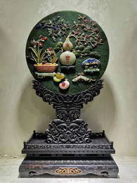 A CARVED GEM'S INLAID SPINACH JADE SCREEN.QING PERIOD