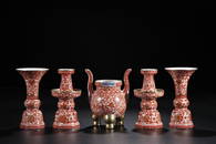 A  COPPER-RED FIVE-PIECE GARNITURE.MARK OF QIANLONG