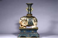 A WHITE JADE-INLAID CLOISONNE ENAMEL BRONZE ELEPHANT