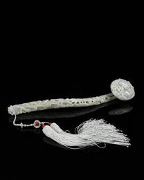 A CARVED WHITE JADE 'PEACH' RUYI SCEPTER.QING PERIOD