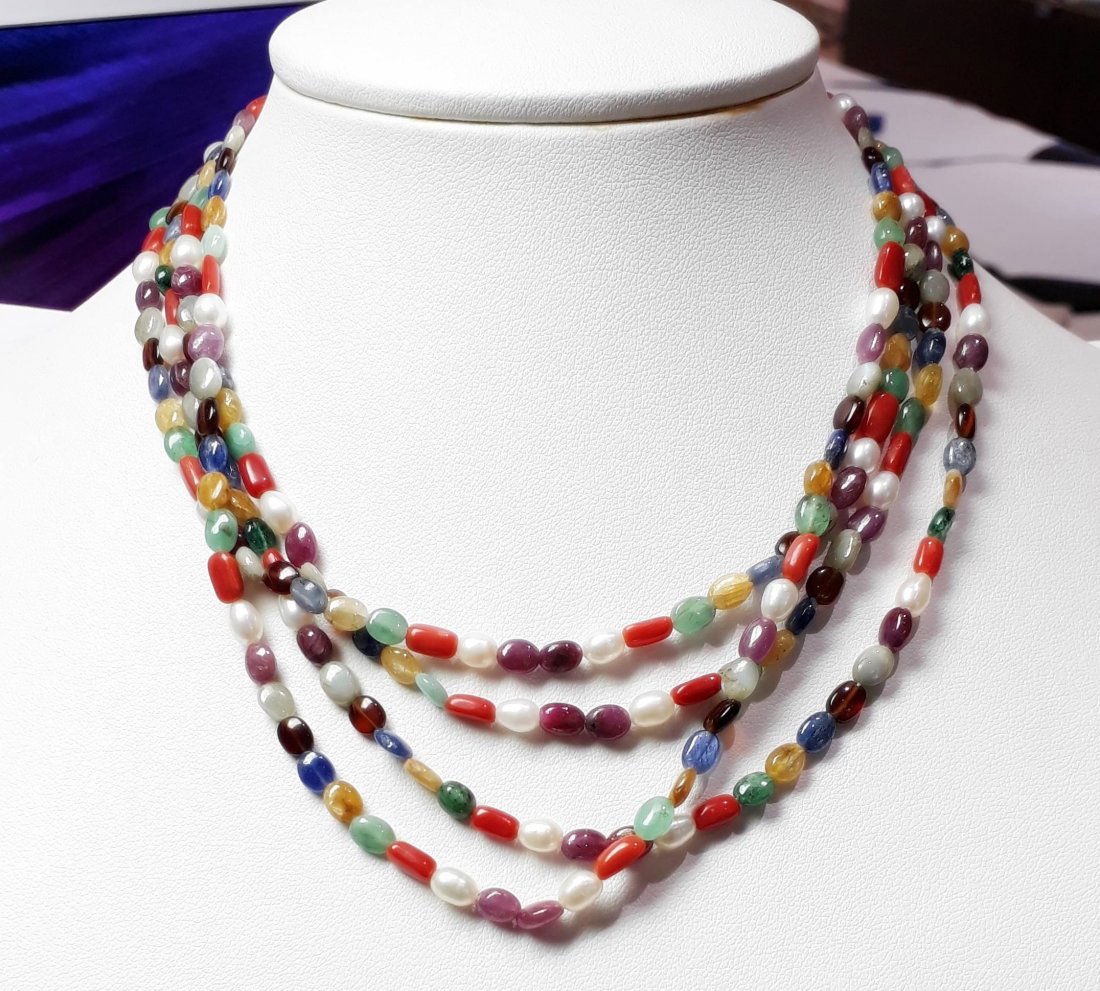 Natural Navaratna Beads Necklace - 171.60 ct. (1 of 4)
