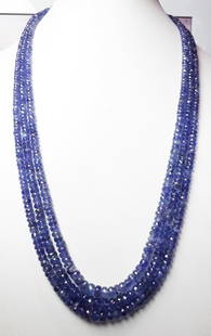 Natural Blue Sapphire Necklace - 370 ct.: Natural Blue Sapphire Necklace - 370 ct. , 3 Lines , Standard Size Necklace , Cabochon Cut Beads , Good Quality with Luster.