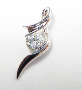 14 K White Gold & Diamond Pendant: 14 K White Gold - 0.9 grams, Diamonds - 0.16 ct., Good Quality Material, Size - 17 mm x 7 mm.