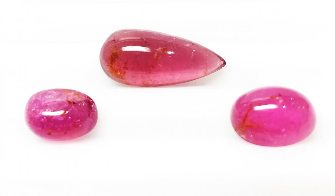Rubelite Tourmaline - 14.06 ct. Pink Cabochon 3 Pieces: Natural Rubelite Tourmaline - 14.06 ct., Color - Pink , Shape - Mixed , Average Dimension - 9.5 x 7.0 (mm), Origin - Africa, Good Quality With Luster.