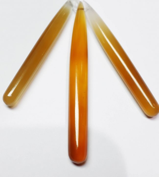 Natural Cabochon Onyx Necklace Beads - 35.63 ct.: Natural Cabochon Onyx Necklace Beads - 35.63 ct. , Color - Brown-Yellow , Shape - Biolette Pear, 3 Identical Pieces, Cabochon Cut Design, Good quality with luster.