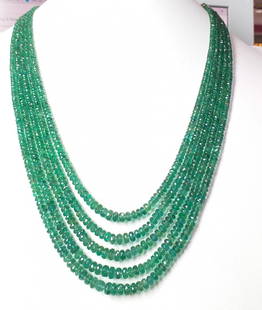 Natural Emerald Facet Necklace - 235 ct.: Natural Emerald Facet Necklace - 235 ct. , Color - Green , 5 Lines