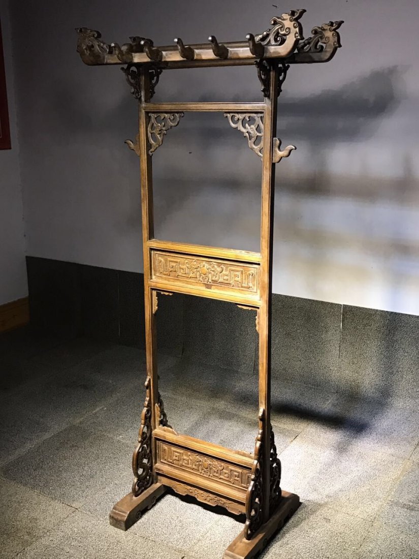 Fine Old Chinese Nanmu Wood Dragon Head Stand (1 of 4)