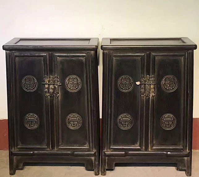 Fine Old  Pair Chinese Rosewood Carved Studio Cabinets (1 of 4)
