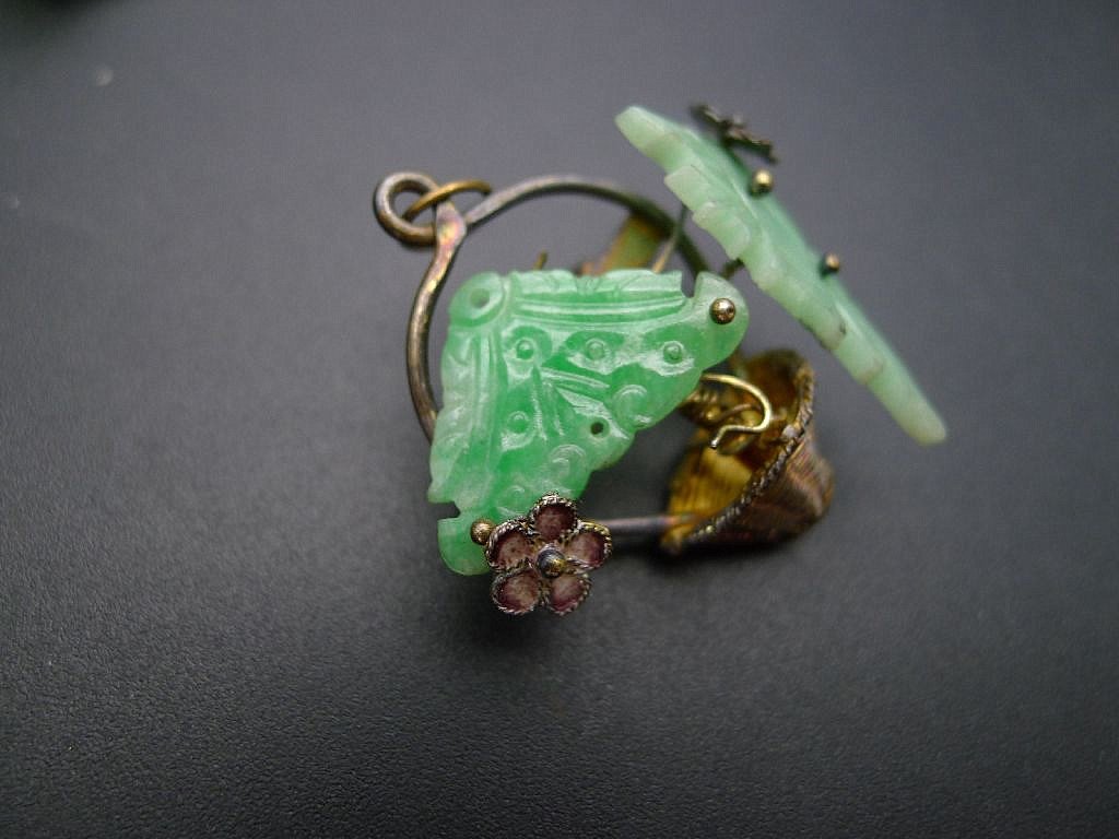 Fine Old Chinese Natural Jadeite Carved Basket Pendant (1 of 5)