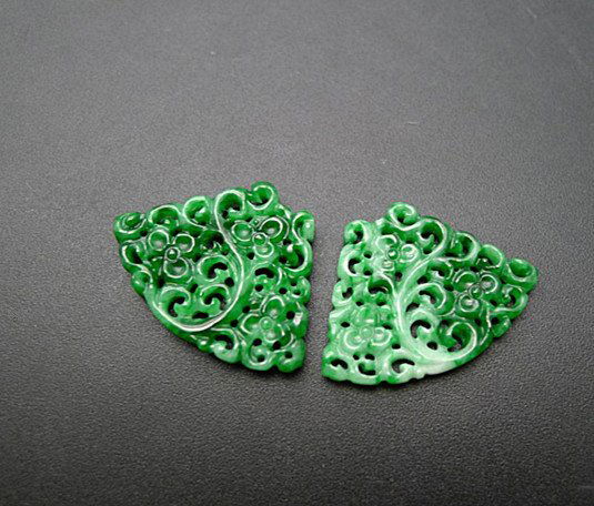 Fine Old Pair  Chinese Natural Jadeite Carved Pendants (1 of 5)