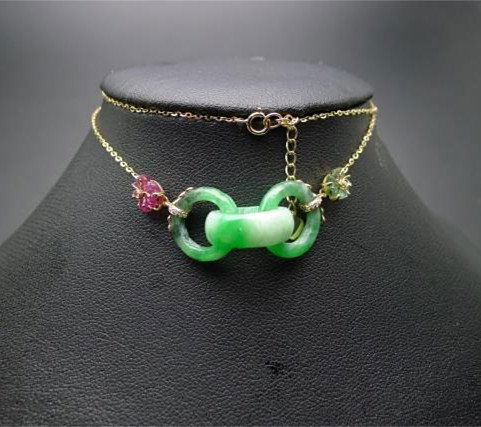 Old Chinese 18K Natural Jadeite Carved Pendant Neklace (1 of 7)