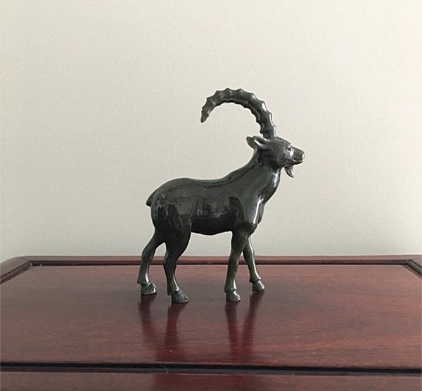 Large Old Chinese Spinach Jade Carved Goat (1 of 4)